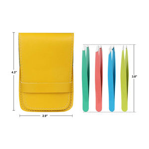 Ensemble de 5 pinces à épiler en acier inoxydable personnalisées, pointe inclinée colorée, avec étui en cuir - Product Image 2