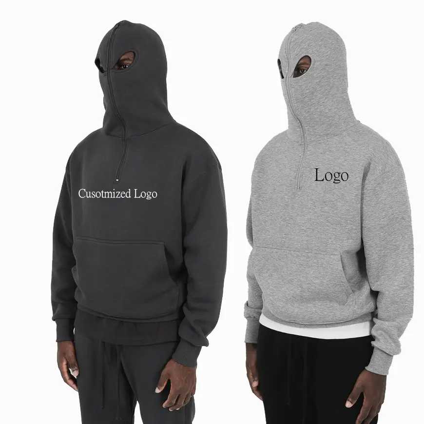 Novo design personalizado olhos buraco hoodie dos homens completo zip up camisola rosto capa