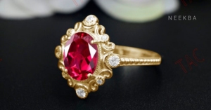 Bague en or blanc massif 14 carats de style filigrane faite à la main avec rubis de laboratoire de coupe ovale de 6*8mm-personnalisable divers tons de métal - Product Image 6