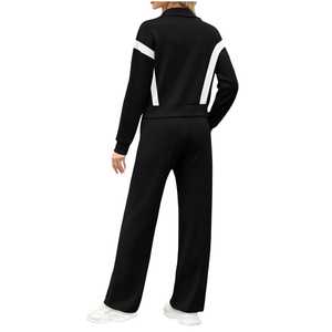 Custom Logo Unisex Women Spring Summer Casual Sports Two Piece Sets Solid 100% Cotton Straight Pants Zipped Pockets Tracksuits - Product Image 2