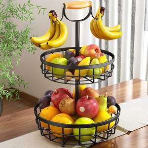 Fruit Bowls <b>Basket</b> for Kitchen Counter - <b>Wire</b> Fruit <b>Basket</b> With Dual Banana Holder, Counter Top <b>Basket</b> <b>Storage</b> Potatoes - Product Image 1