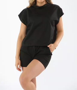 Tenues d'été Ensemble de t-shirts et de shorts pour femmes Ensemble de shorts d'été 2 deux pièces pour femmes Ensembles de shorts de motard vierges Shorts personnalisés pour femmes - Product Image 1