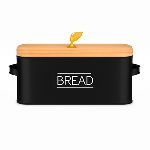 Elegante caja de pan gris con tapa de madera y elegante mango de hoja dorada para soluciones de almacenamiento de cocina modernas y fines decorativos - Product Image 4