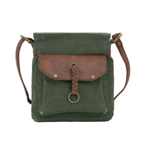 Vintage XL Genuine Leather Waxed <b>Canvas</b> Messenger <b>Bag</b> with Zipper Closure Portable Polyester Lining Briefcase for Men and <b>Women</b> - Product Image 1