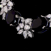Collier Saphir Bleu Poire Blanche Diamants de Laboratoire 14K Or Blanc Coffret Cadeau de Mariage avec Boucles d'Oreilles Étincelantes Certifiées IGI