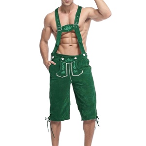 Lederhosen tradicionales bávaros unisex, traje tradicional alemán para Oktoberfest, bordados, de cuero de vaca medio, antiarrugas, kneibund. - Product Image 1