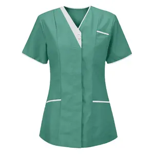 Healthcare Nurse camicetta a maniche corte tunica donna Pocket Scrub Top pantaloni salopette per salone di bellezza uniformi mediche per la cura dei veterinari dentali
