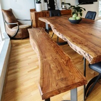 Table de salle à manger carrée moderne de luxe en bois massif, 1 banc et 4 chaises, écologique, durable, facile à nettoyer, ensemble haut de gamme pour restaurant - Offre Spéciale