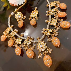 Ethnic Indian Classic Stainless Steel <b>Silver</b> Plated Bridal Kundan Jewelry Set with Traditional <b>Jhumka</b> Earrings - Product Image 2