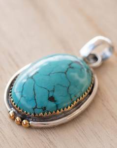 Oval Turquoise Pendant <b>Necklace</b> 925 Sterling Silver Handmade December <b>Birthstone</b> Top Grade Piece For Jewellery Making - Product Image 2