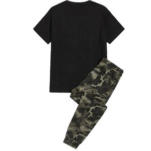 Conjunto de camiseta y pantalones de camuflaje con estampado de letras para hombre, chándal de verano, precio al por mayor con logotipo personalizado, talla grande, OEM, 2022 - Product Image 2