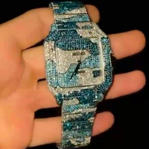 Relojes de Pulsera de Acero Inoxidable para Hombre, Estilo Hip Hop, Personalizados, con Diamantes Cultivados en Laboratorio, Esfera Cuadrada Analógica, Ventana de Cristal con Diamantes Blancos y Negros - Product Image 2