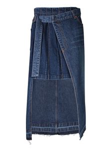 Falda Midi Asimétrica de Mezclilla para Mujer con Bolsillos, Estilo Utilitario de Algodón Lavado, para Primavera - Product Image 3