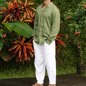 Chemises en lin et coton de qualité supérieure personnalisées OEM pour hommes Chemise de plage décontractée à manches longues et à boutons à séchage rapide respirante Bangladesh - Product Image 4
