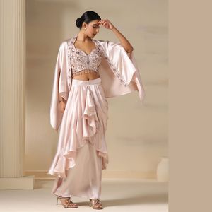 Vestido de noche Peach Fusion con elegante tejido importado de primera calidad para ocasiones especiales de la India al por mayor - Product Image 2