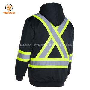 Sweat à capuche haute visibilité 100% polyester personnalisé de qualité supérieure Vestes zippées réfléchissantes pour la sécurité au travail Vêtements de travail Prix bon marché Sweats à capuche haute visibilité OEM - Product Image 2
