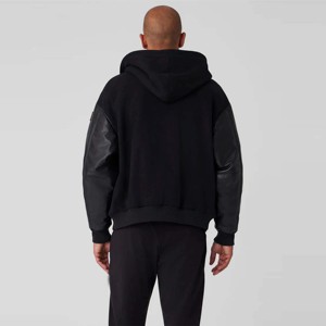 <b>Men</b> Fashion Bomber <b>Jacket</b> with Real Leather Sleeves - <b>Slim</b>-<b>Fit</b>, Lightweight Outerwear with Zipper Closure and Ribbed Hem - Product Image 4