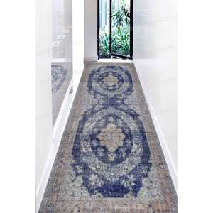 Tapis rond de luxe bleu marine imprimé médaillon, style bohème turc doux, pour bureau ou escalier, petit format, en non-tissé doux - Product Image 4