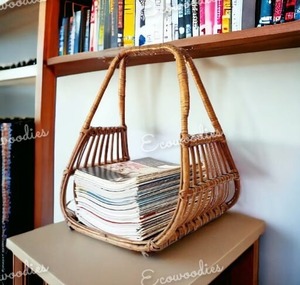 Meubles modernes scandinaves rétro Desig rotin porte-revues avec poignée porte-livres en bambou et décoration intérieure - Product Image 1