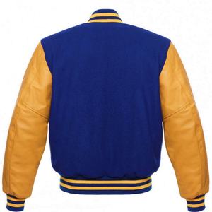 Royal Blue <b>Gold</b> <b>Wool</b> Body Varsity Jacket with Leather Sleeves Formal Coated Sports and Casual Wear at Wholesale Prices - Product Image 3