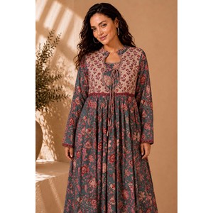 Vestido Maxi de Algodón con Estampado Floral para Mujer, Talla Grande, Estilo Oficina y Club, Marca Mehrbano Zareen, Talla XS - Product Image 3