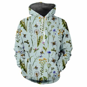 2024 à la mode hommes décontracté à manches longues à capuche hiver épais imprimé fleurs et plantes modèles numériques teint uni - Product Image 5