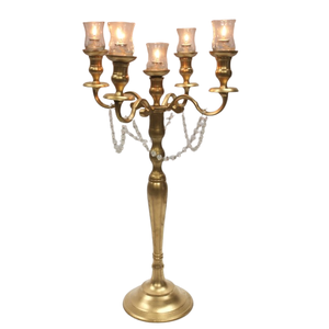 Candélabre à cinq bras en métal doré Décoration d'éclairage Bougeoir fait à la main plaqué or pour entrée et centre de table de fête - Product Image 1