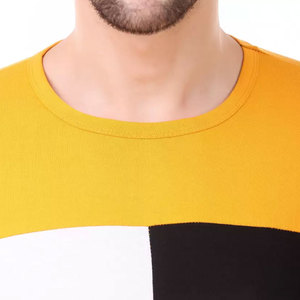 Men's Yellow Short Sleeve T-Shirt With <b>Black</b> <b>And</b> <b>White</b> Contrast Trim Regular Fit Casual Knitted Cotton O-Neck - Product Image 4