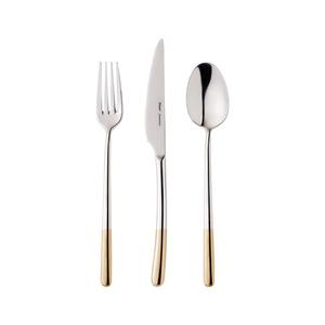 Ensemble de couverts en acier inoxydable argenté avec poignée design dorée, finition miroir, parfait pour mariage, salle à manger, cuisine et vaisselle - Product Image 1