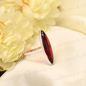 แหวน925สีเงินสเตอร์ลิง9x30มม. สีแดงโกเมนไฮโดรคลอโบชองแหวนรูปทรงมาคีชสำหรับผู้หญิงเครื่องประดับสวมใส่ทุกวัน - Product Image 5