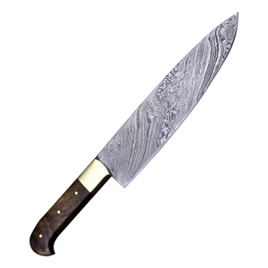 Vente en gros personnalisé de haute qualité OEM ODM service fait à la main en acier Damas couteau de chef professionnel manche en bois et étui en cuir - Product Image 5
