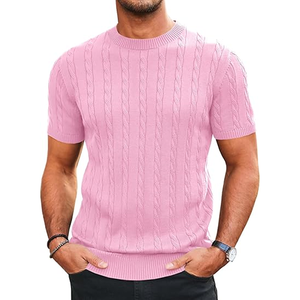 Runcati Hommes Tricot À Manches Courtes T-shirt Pour Hommes Casual Ras Du Cou Slim Fit Chemise Câble Tricoté Stretch Pull T-shirts - Product Image 4