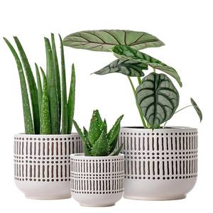Ensemble de pots de fleurs en céramique blanche de luxe avec motif perforé, porte-plantes durable et respirant pour l'intérieur et l'extérieur - Product Image 1