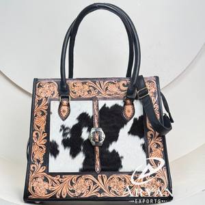 Women's Large Capacity Hand Tooled Leather Luxury Trendy Conceal Carry Square Crossbody Tote Bag Genuine Cowhide Leather <b>Handbag</b> - Product Image 1