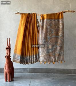 Vente chaude de lin avec Ajrakh et Bandhani impression Saree femme fabricant et fournisseur de mode de l'Inde à des prix abordables - Product Image 3