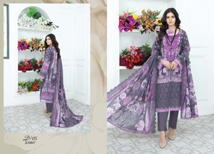 ชุดเดรสฤดูร้อนไซส์ใหญ่สำหรับผู้หญิง ผ้าฝ้าย/ผ้าลอนแบบปากีสถาน ชุดเสื้อผ้าแบบชัลวาร์ คามีซ ลายปักเรียบๆ เสื้อผ้าผู้หญิง เสื้อสเวตเตอร์ - Product Image 3