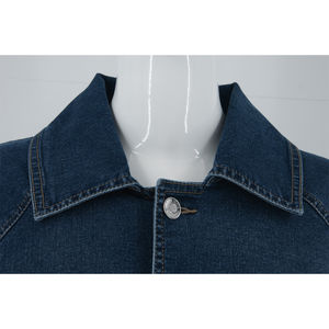 Veste de travail en coton indigo foncé pour femmes, coupe ample minimaliste, vêtements d'extérieur avec manches raglan, décoration en cristal, veste en jean décontractée - Product Image 5