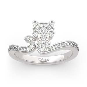 Jeulia Sterling Silver Cat <b>Ring</b> with Diamond Bezel Setting - Product Image 1