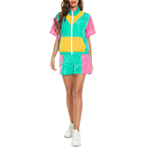 Conjunto de chándal a prueba de viento de 2 piezas con bloque de Color y cintura elástica frontal con cremallera de manga corta para mujer 2025 - Product Image 5