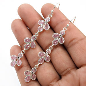 Best Selling New Design 925 Sterling Silver Pink Cubic Zirconia Classy Look Luxury Earrings for Woman <b>Girls</b> Handmade Jewelry - Product Image 2