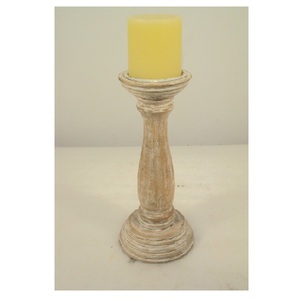 <b>Large</b> Size Rustic White Wash Finishing Wood Pillar <b>Candle</b> Holder for Table Top Decorative Home Living Room Party Use - Product Image 3