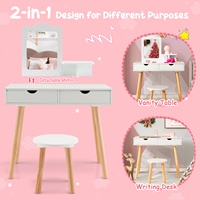 Ensemble de coiffeuse pour enfants avec chaise et miroir, coiffeuse princesse pour filles de 3 ans et plus, table de maquillage blanche, meubles de chambre à coucher G - 06