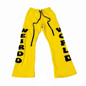 Pantalones de chándal apilados de forro polar para hombre con logotipo 2025 al por mayor, pantalones ajustados acampanados informales con botones bordados y apliques desgastados - Product Image 1