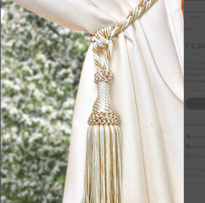 Luxury Big Mixed Golden Ivory Tie Back with Tassel. Elegant Drapery for Window Curtain Window Decor - Product Image 2