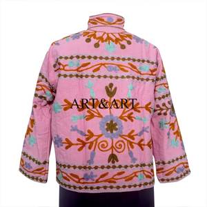 Indian Suzani Embroidered Breathable Eco-Friendly Women's Elegant Short Winter <b>Quilted</b> Quick Dry Cotton Jacket - Product Image 5