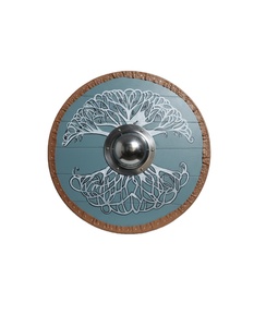 Escudo de Madera Antiguo en MDF de 12 mm, Tamaño de 24 Pulgadas, Pintado a Mano con Diseño de Cuero - Product Image 1