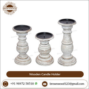 Producto más vendido, decoración ecológica, juego de pilares de velas, portavelas de madera de mango, juego de 3 elegantes candelabros votivos de madera - Product Image 2