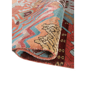 พรมทอมือลายนามธรรมสีแดงและสีส้มจาก Weaver Art Reserve ผลิตจากขนสัตว์และไหมไผ่ เหมาะสำหรับห้องนั่งเล่นและห้องนอน รุ่น LES-5060 - Product Image 2