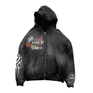 Venta al por mayor de gran tamaño personalizado Zip Up Hoodies 430 GSM Raw Hem Hombres Sudadera con capucha de gran tamaño Sun Faded Acid Wash para los hombres para el invierno - Product Image 2