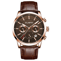 Jam Tangan Pria CUENA 6805 Analog Quartz Tali Kulit Stopwatch Jarum Bercahaya Kalender Tahan Air 30M Jam Tangan Fashion Pria
